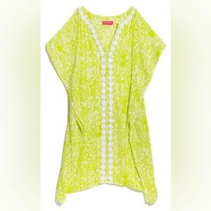 Lilly Pulitzer kimono caftan coverup swim beach pool lime green white floral XS